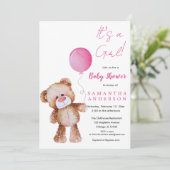 Invitation Baby shower d’ours minimaliste - C’est une fille (Debout devant)