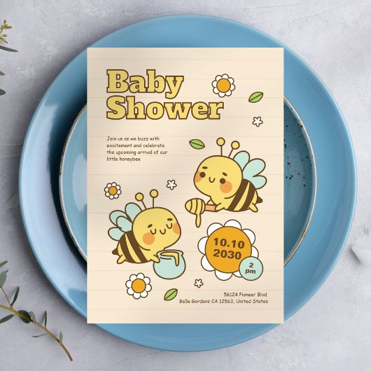 Invitation Baby shower d'abeille au miel mignon