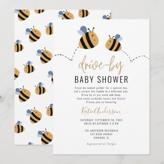 Invitation Baby shower d'Abeille de Bumble (Devant / Derrière)