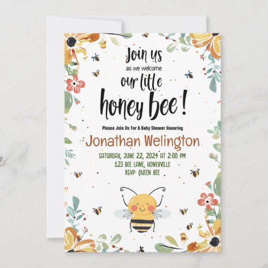 Invitation Baby shower d'abeilles (Devant)