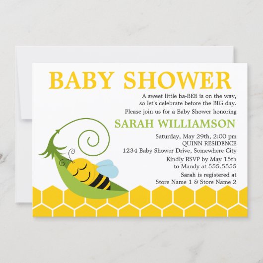 Invitation Baby shower d'abeilles (Devant)