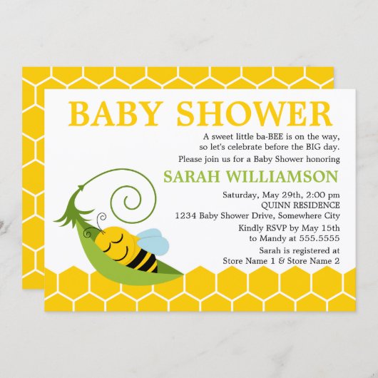 Invitation Baby shower d'abeilles (Devant / Derrière)