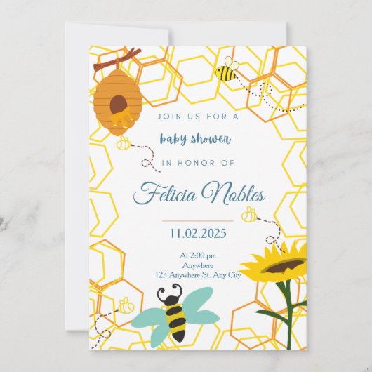 Invitation Baby shower d'abeilles (Devant)