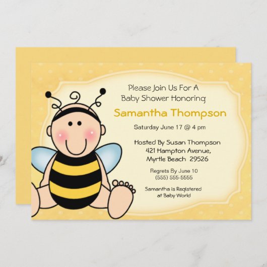 Invitation Baby shower d'abeilles (Devant / Derrière)