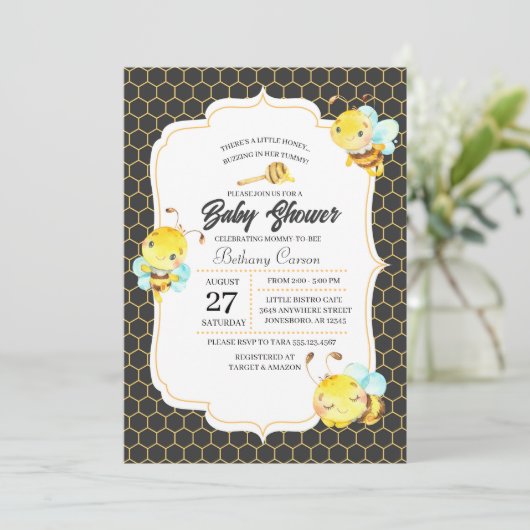 Invitation Baby shower d'abeilles (Debout devant)