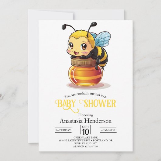 Invitation Baby shower d'abeilles au miel (Devant)