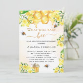 Invitation Baby shower d'abeilles jaune fleuri révèle (Debout devant)