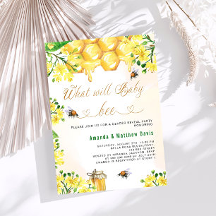 Invitation Baby shower d'abeilles jaune fleuri sexe révéler p