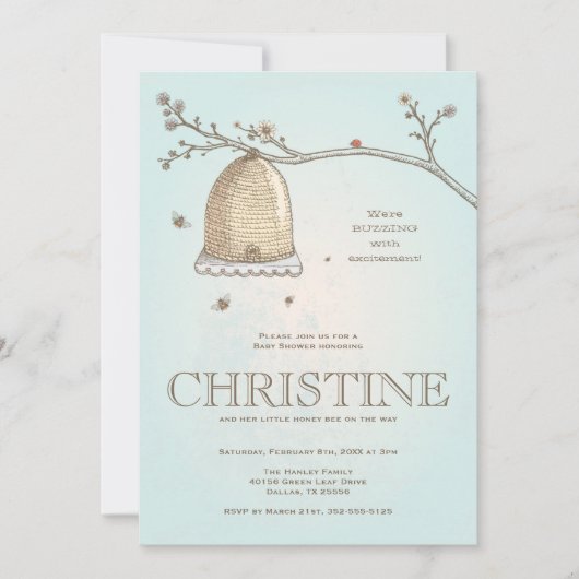 Invitation Baby shower d'abeilles miel (Devant)