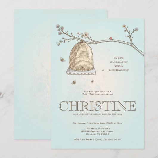 Invitation Baby shower d'abeilles miel (Devant / Derrière)
