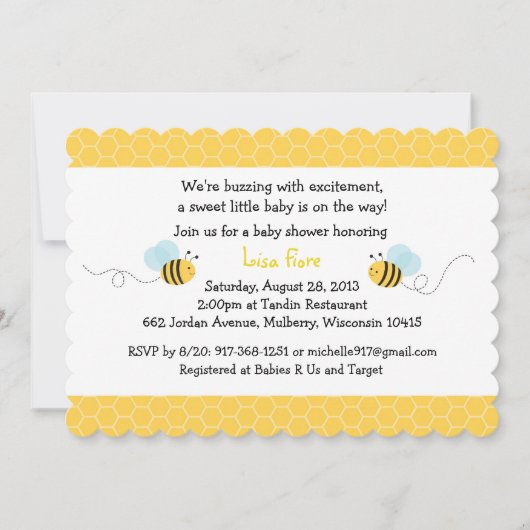 Invitation Baby shower d'abeilles mignonne (Devant)