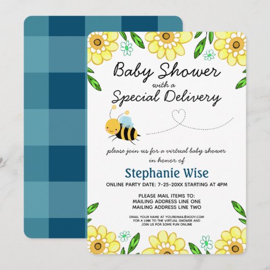 Invitation Baby shower d'abeilles virtuel par courrier (Devant / Derrière)