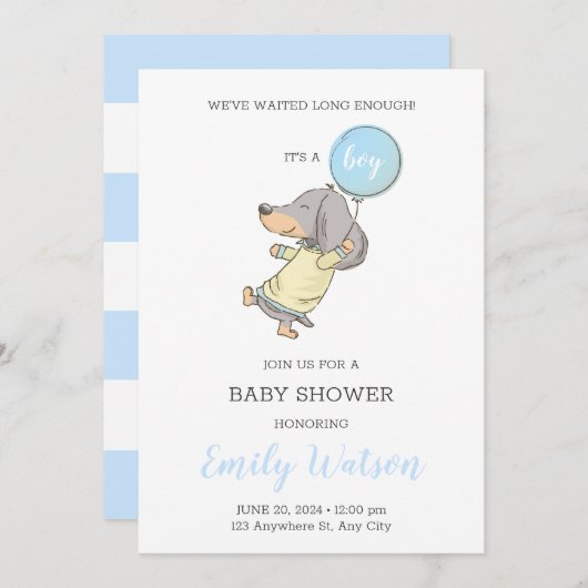 Invitation Baby shower Dachshund (Devant / Derrière)