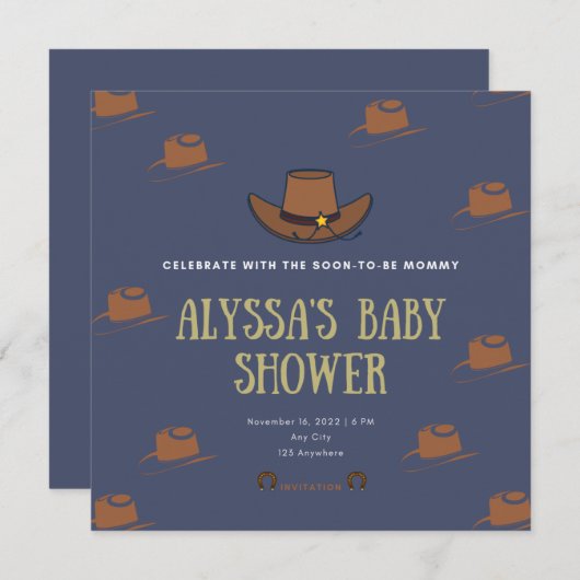 Invitation Baby shower d'adoption Cowboy  (Devant / Derrière)