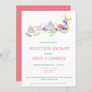 Invitation Baby shower d'adoption du kit de thé aquarelle