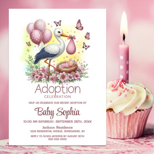 Invitation Baby shower d'adoption pour bébé Stork