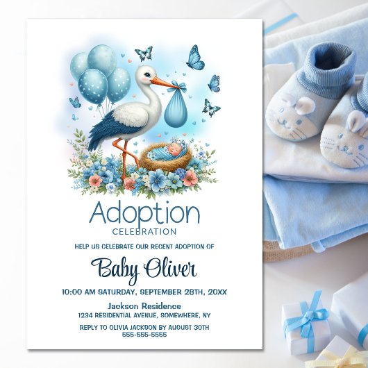 Invitation Baby shower d'adoption pour bébé Stork