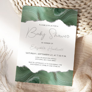 Invitation Baby shower d'Agate Argent Vert Sage