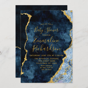 Invitation Baby shower d'agate bleu et or de la marine