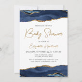 Invitation Baby shower d'agate bleu marine (Devant)
