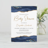 Invitation Baby shower d'agate bleu marine (Debout devant)