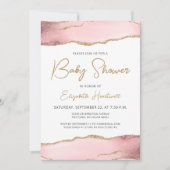 Invitation Baby shower d'agate rose or (Devant)
