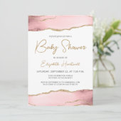 Invitation Baby shower d'agate rose or (Debout devant)