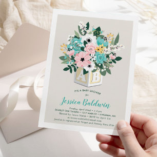 Invitation Baby shower d'agencement de fleurs à bloc pour béb