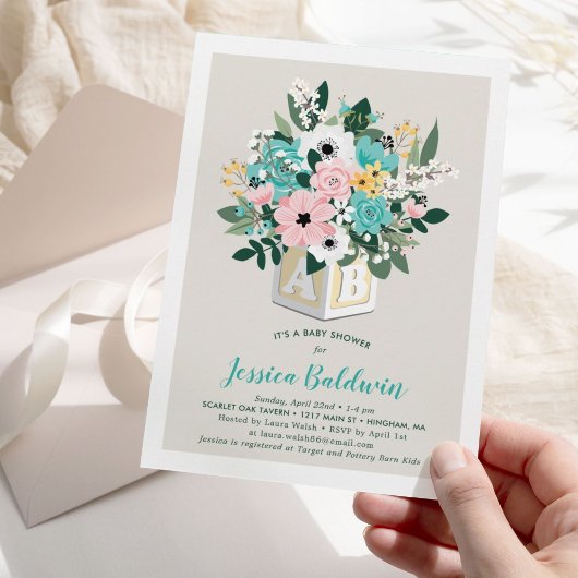 Invitation Baby shower d'agencement de fleurs à bloc pour béb
