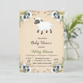 Invitation baby shower d'agneau à fleurs (Debout devant)