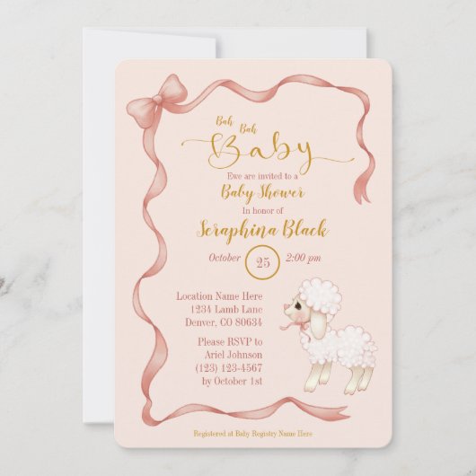 Invitation Baby shower d'agneau à mâchoires rose doux (Devant)