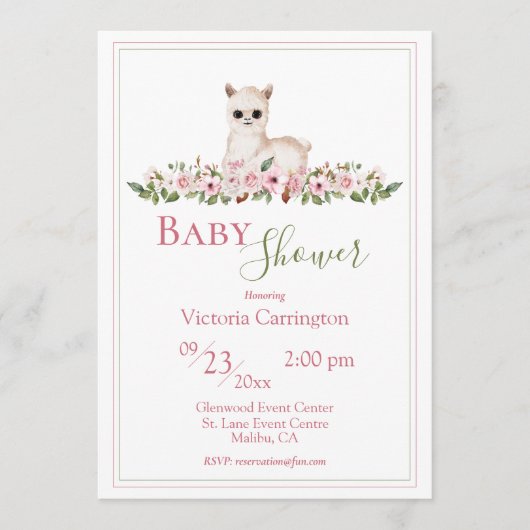 Invitation Baby shower d'agneau d'aquarelle rose (Devant)