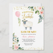 Invitation Baby shower d'agneau doux or et rose (Devant)