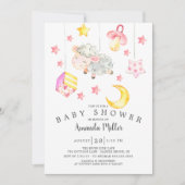 Invitation Baby shower d'agneau mobile pour bébé fille (Devant)