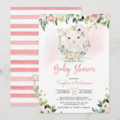 Invitation Baby shower d'agneau rose floral (Devant / Derrière)