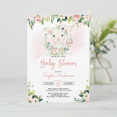 Invitation Baby shower d'agneau rose floral (Debout devant)