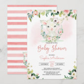 Invitation Baby shower d'agneau rose floral (Devant / Derrière)