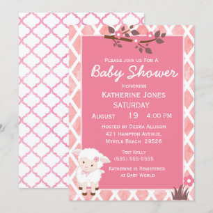 Invitation Baby shower d'agneau rose floral