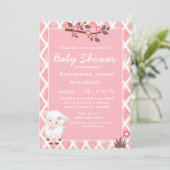 Invitation Baby shower d'agneau rose floral (Debout devant)