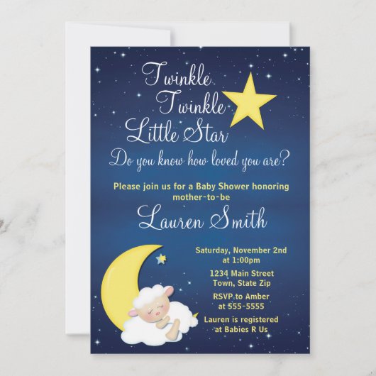 Invitation Baby shower d'agneau Twinkle Little Sta (Devant)
