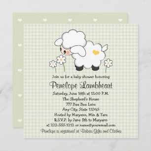 Invitation Baby shower d'agneau vert clair
