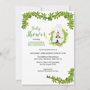 Invitation Baby shower d'agneau vert neutre