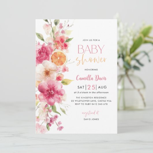 Invitation Baby shower d'agrumes, citron brillant (Debout devant)