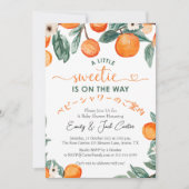 Invitation Baby shower d'agrumes orange En vichy fruits rusti (Devant)