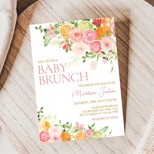 Invitation Baby shower d'agrumes rose et orange