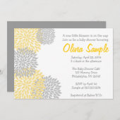 Invitation Baby shower Dahlia Jaune et Grey (Devant / Derrière)