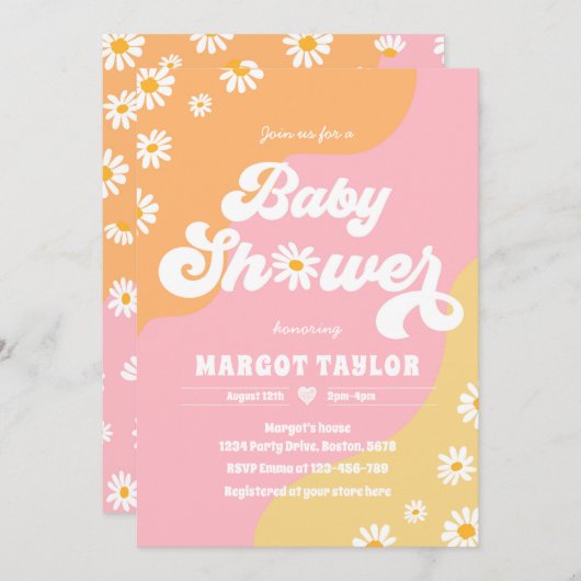Invitation Baby shower Daisy Boho Hippy Vibes Baby shower (Devant / Derrière)