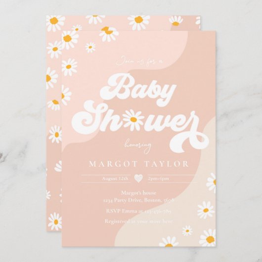 Invitation Baby shower Daisy Boho Hippy Vibes Baby shower (Devant / Derrière)