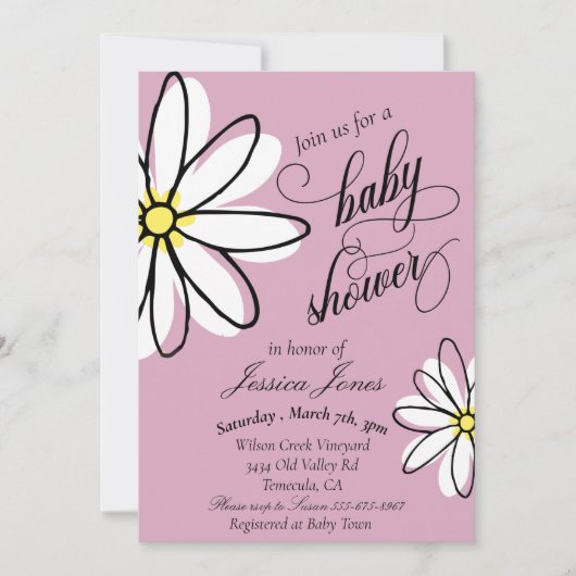 Invitation Baby shower Daisy Daisy moderne manuscrit (Devant)