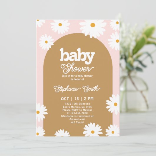 Invitation Baby shower Daisy Retro (Debout devant)